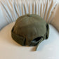 Brimless docker beanie with a six panel washed crown in olive green