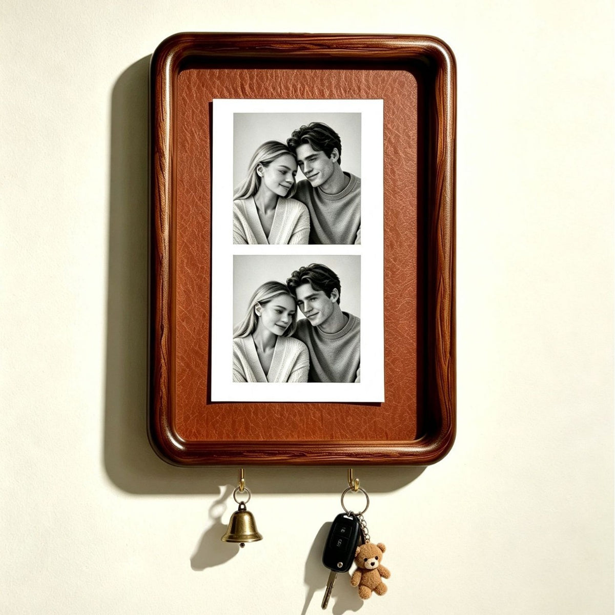 Option 6inch Hook Style 5: dark wood wall photo frame with plain rust brown backing and two key hooks
