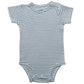 Baby short sleeve cotton bodysuit with a shoulder snap opening shown flat on a plain background