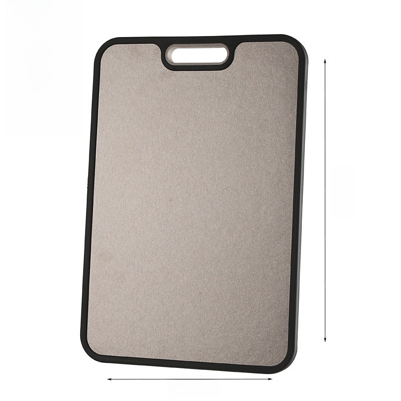 Detail of the brushed titanium finish and black TPR edge of the board