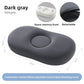 Dark gray oval memory foam pillow marked 59 by 36 by 10 centimeters on white