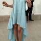 Jade Green sleeveless dress laid flat, showing the asymmetrical hem line top down