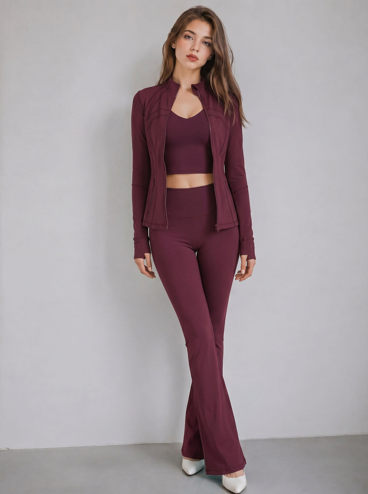 Womens activewear set shown head to toe in one single colour