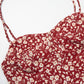 Fitted waist and flared A line skirt of the wine red floral mini dress