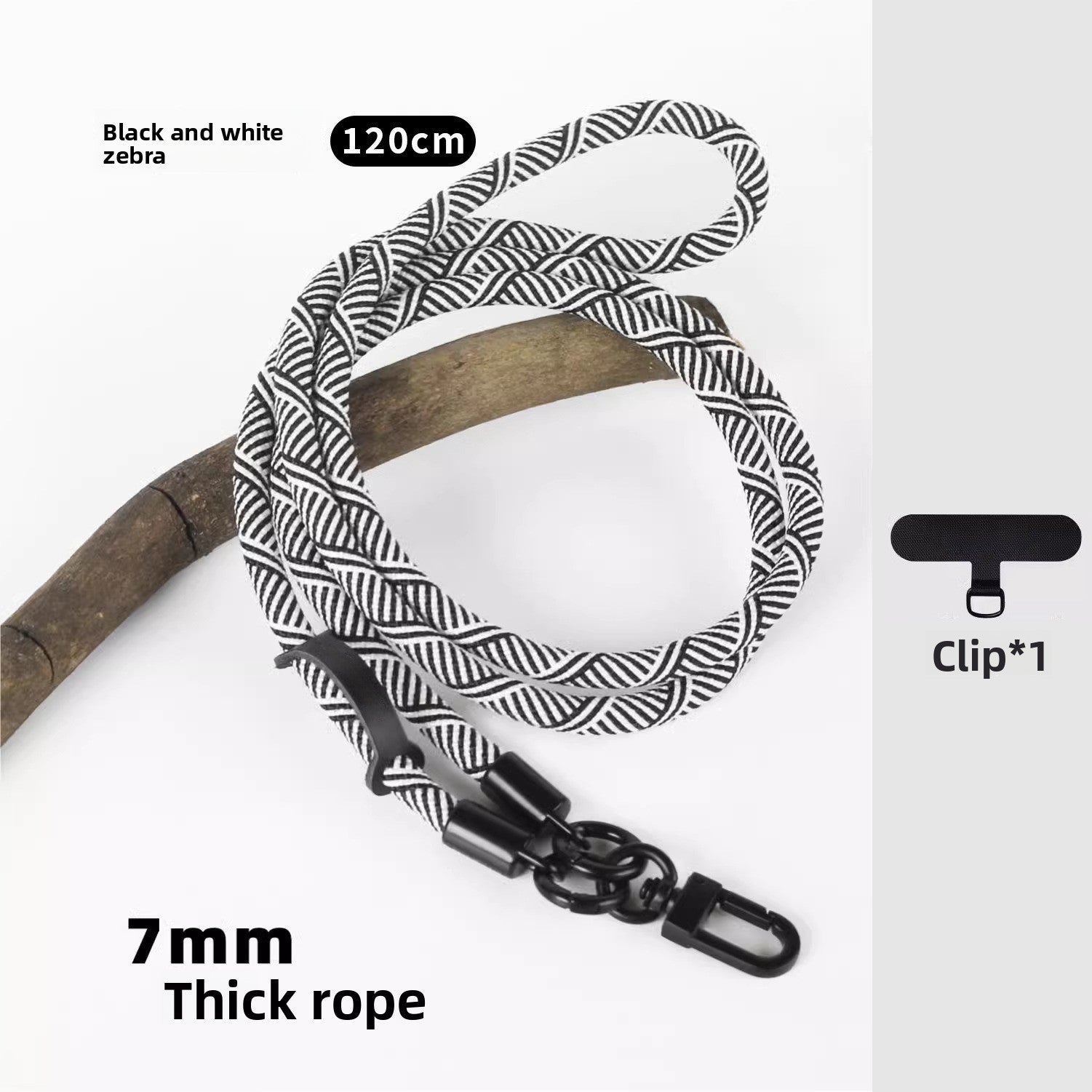 Angled product shot of the adjustable phone lanyard with metal buckle