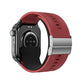 Silicone strap detail with stainless buckle on smart watch