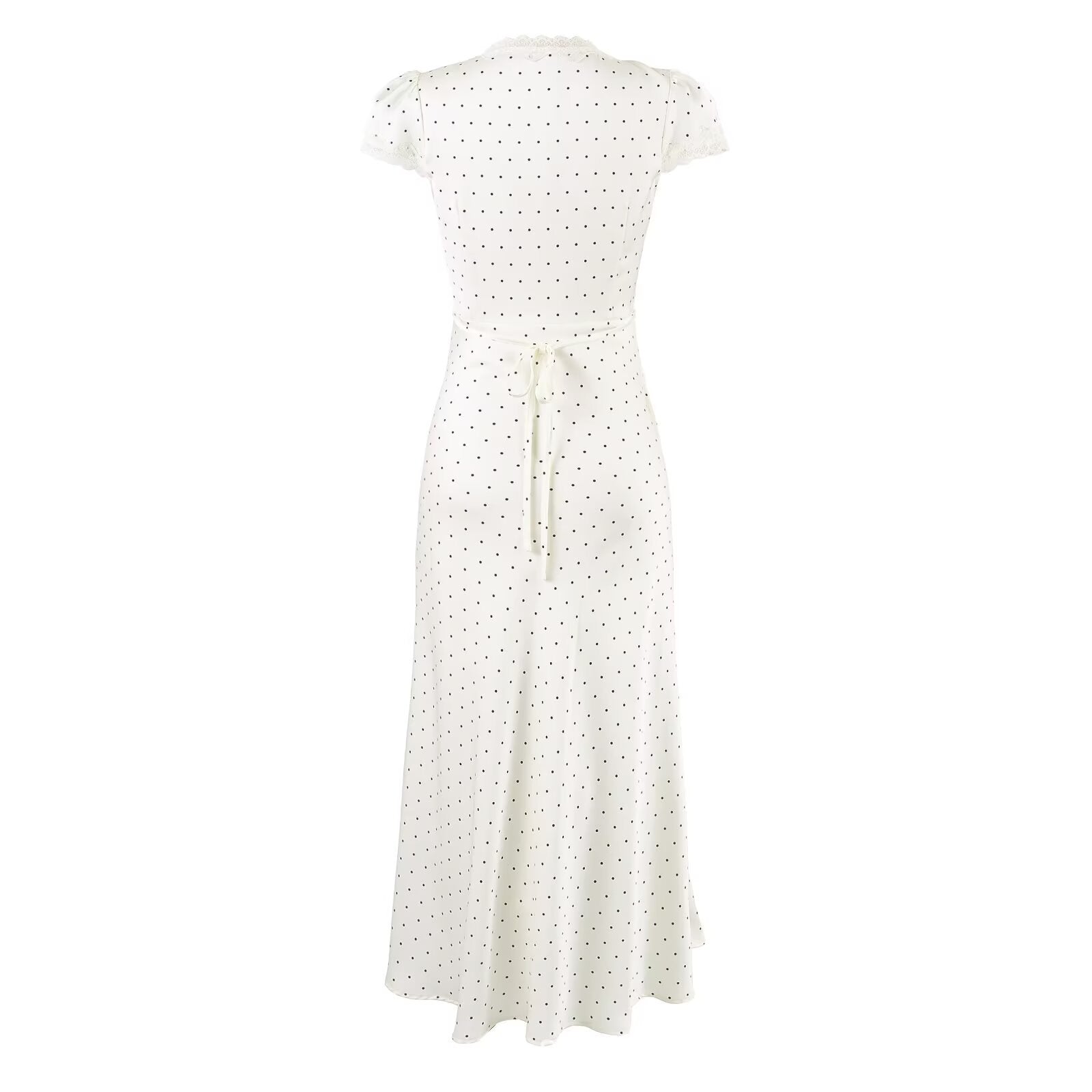 Polka Dot Lace Puff Sleeve Dress | side profile angle shot