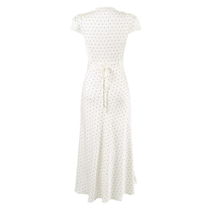 Polka Dot Lace Puff Sleeve Dress | side profile angle shot