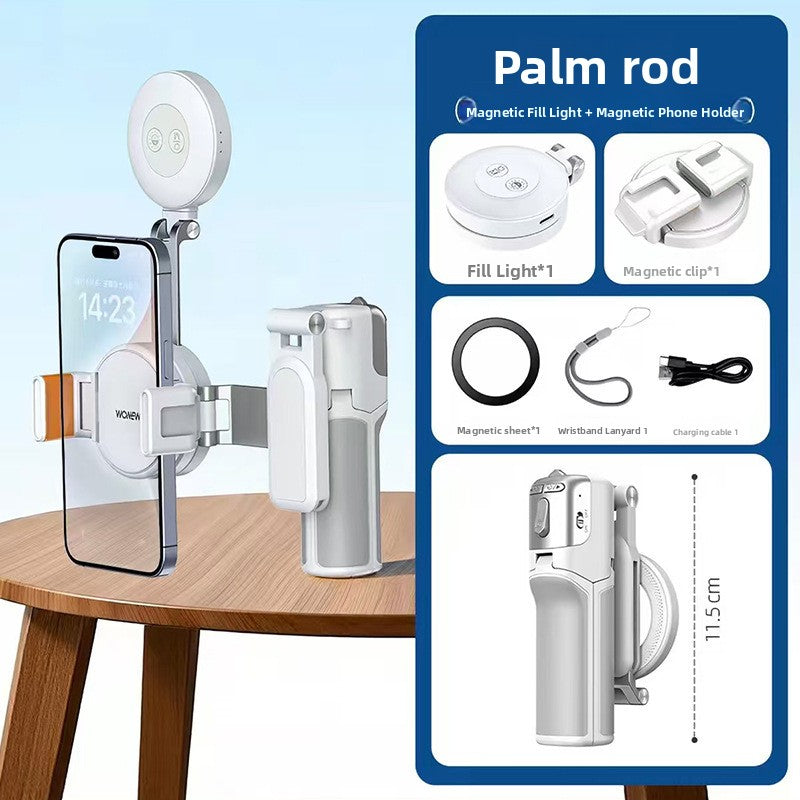 Graphic of the white grip with a phone, magnetic fill light and clip, White with clip and fill light option photo