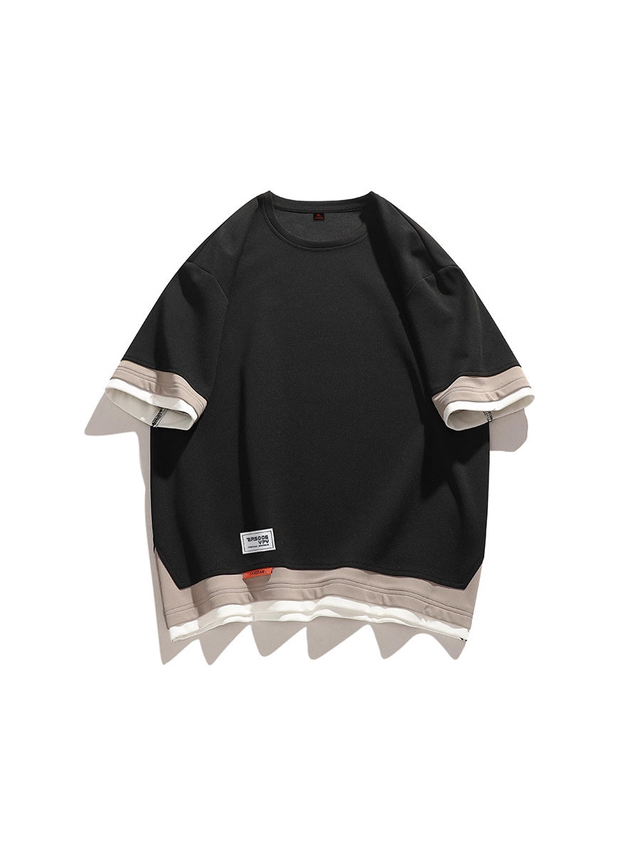 Side profile of the men's short sleeve tee showing the straight body cut