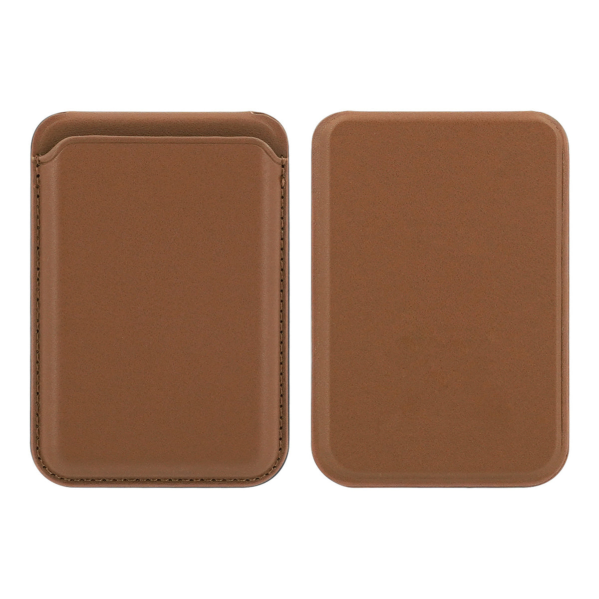 Magnetic vegan leather card holder attached to the back of a phone