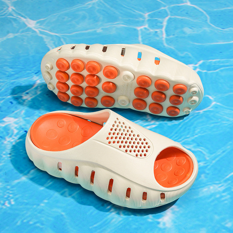 Mens summer clog showing the perforated instep panel above the closed toe box