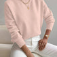 Blush Pink half-high neck pullover sweater with long sleeves worn with white trousers, size M variant image