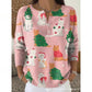 Christmas Tree Print Long Sleeve Henley Knit Top