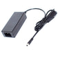 Rear view of a black 72W desktop power supply showing the AC input socket and DC barrel plug on the output cord