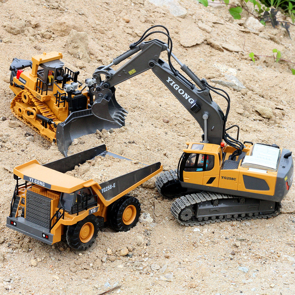 Remote control vehicle side profile showing alloy and plastic body
