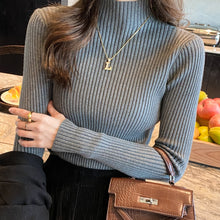 Womens Semi High Neck Slim Fit Ribbed Sweater