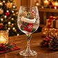 Close view of a Christmas painted glass goblet bowl with snowflake detailing