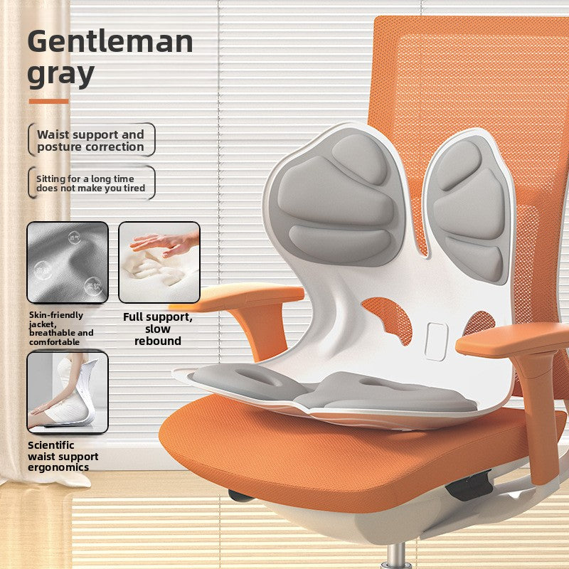 Back view of the lumbar cushion strap that loops around the seat