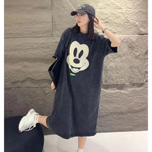 Summer New Pure Cotton Washed Vintage Short-Sleeve T-Shirt Dress for Women with Print