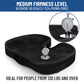 Black velvet covered memory foam seat cushion viewed at an angle