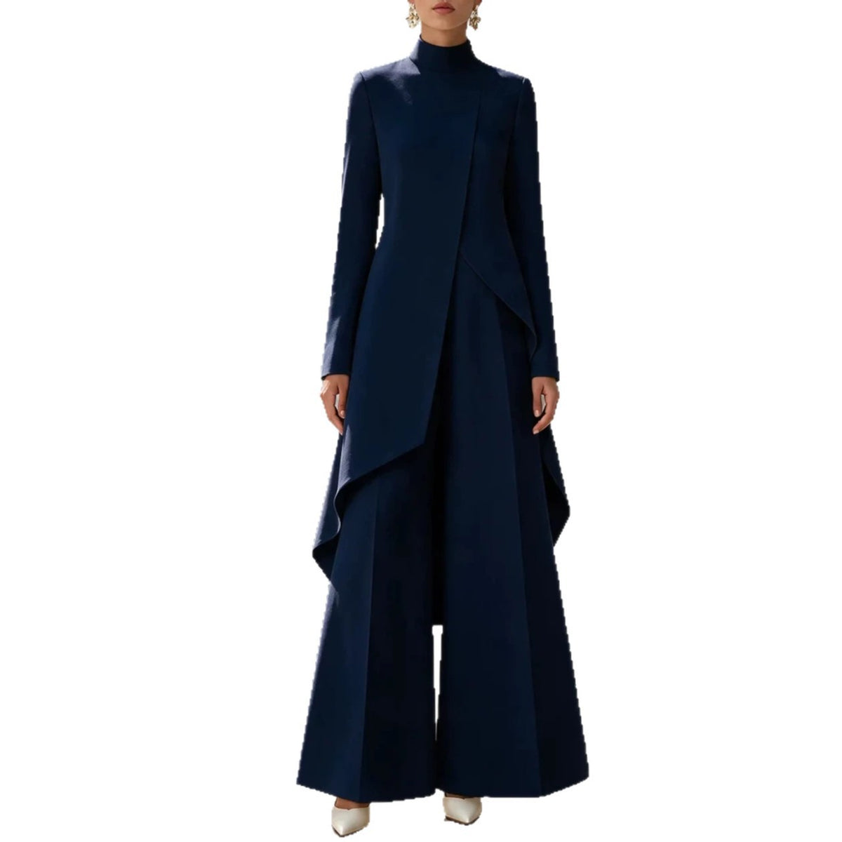 Womens High Neck Wide Leg Pants Set