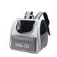 Gray cat carrier backpack seen from the back with two padded shoulder straps and reinforced top handle