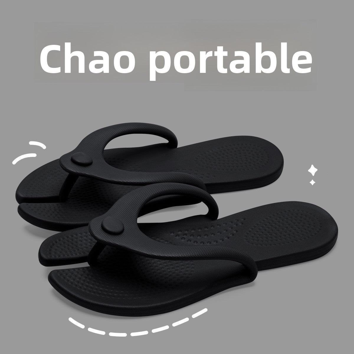 Moulded EVA travel flip flop with a textured deck and a plain flat outsole underneath