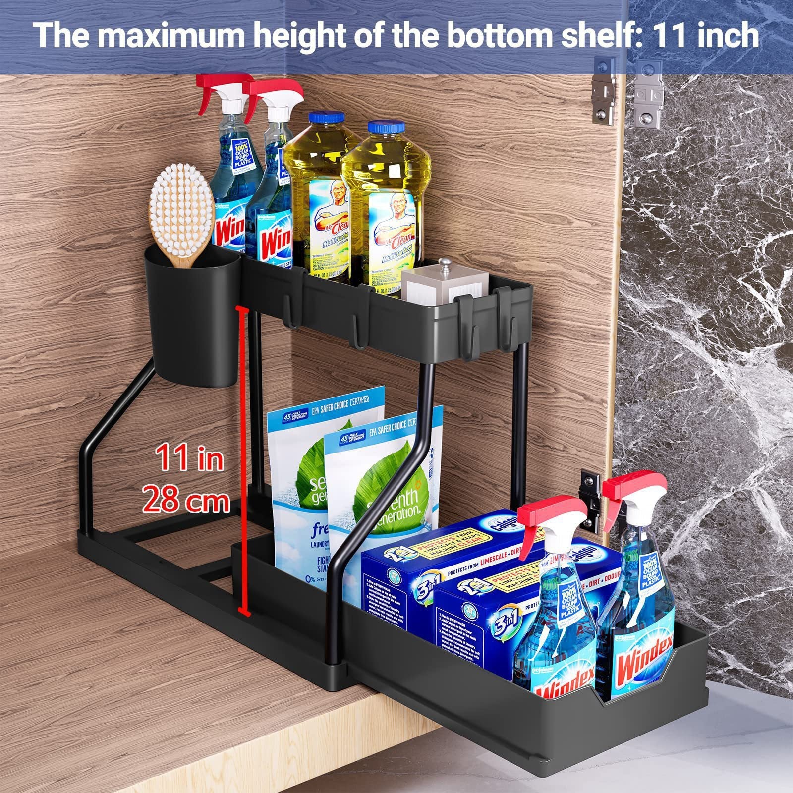White version of the two tier under sink pull out storage rack