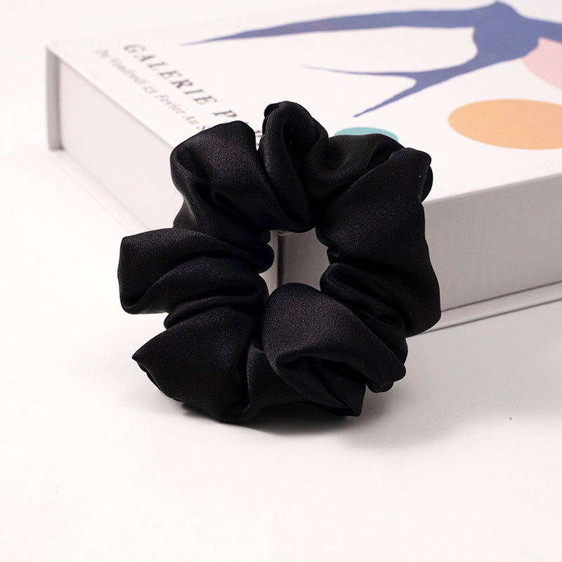 Smoke gray satin hair scrunchie close up