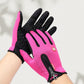 Pink touchscreen gloves, hot pink with black palm, with wrist zipper and silicone palm grip, one size fits all option