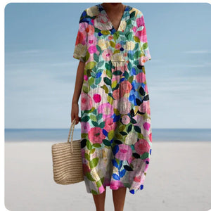 Bubble sleeve floral long dress full length pose