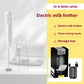 White EF-B-BOX2 milk frother with three whisk heads laid beside an open white storage case