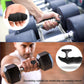 Pair of grips on a gym bench next to a water bottle and a towel