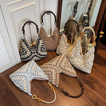 Womens Open Weave Slouch Hobo Bag with Beaded Handle