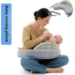 Memory foam infant nursing pillow in grey, front view of the curved feeding contour
