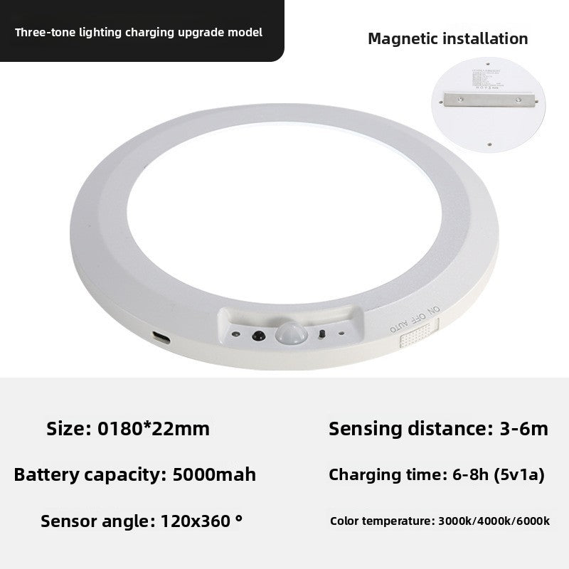 Motion sensor LED lamp lighting an entry corner after dusk