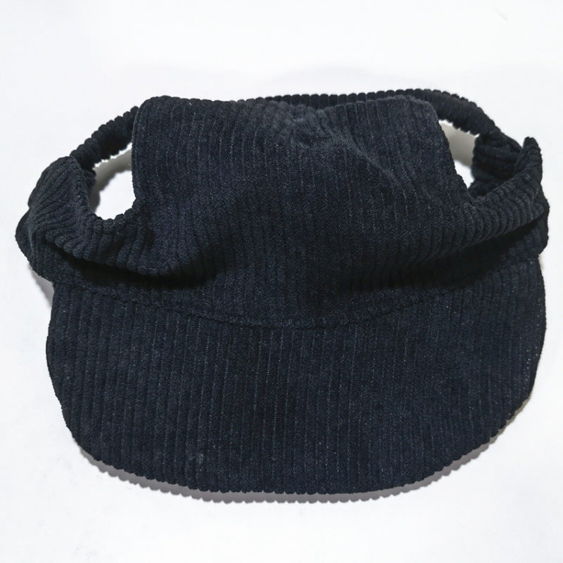Corduroy pet baseball cap with two ear openings and a front brim