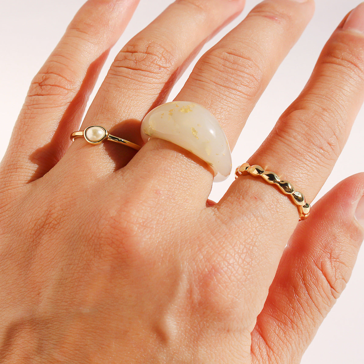 Cream White Gold Foil Painted Resin Ring