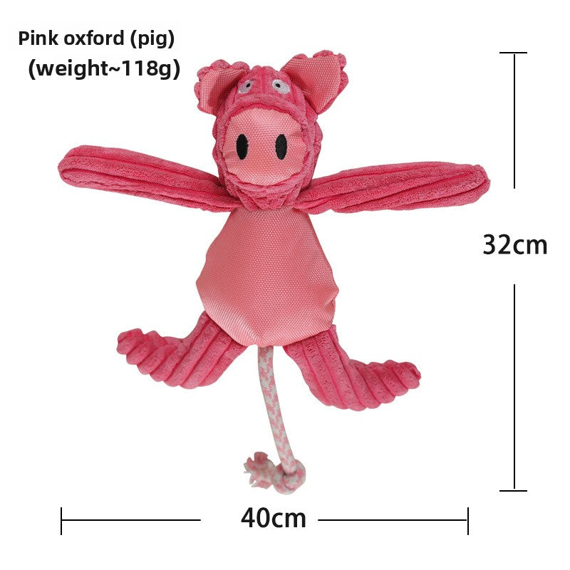 Plush squeaky dog toy in a textured corn velvet body, one design from the assorted shape range