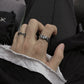 Retro diamond-patterned interwoven titanium and steel men's ring