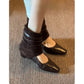 Womens Retro Square Toe Ankle Boots