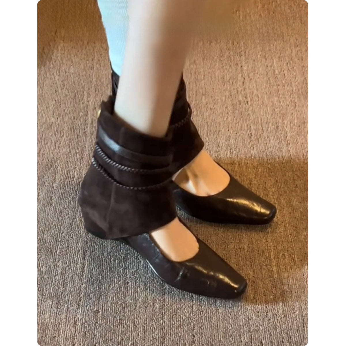 Womens Retro Square Toe Ankle Boots