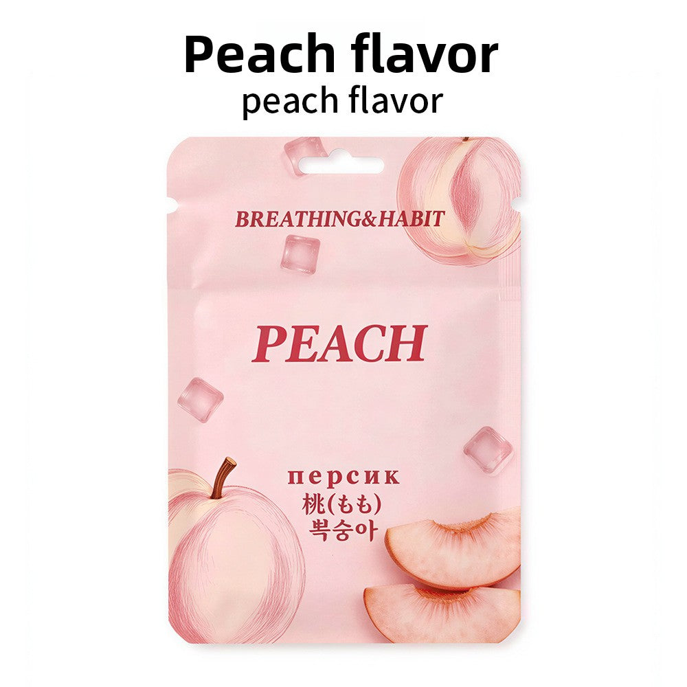 Peach scented cotton core sachet in pale pink, Breathing and Habit branding, peach halves pictured