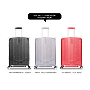 Clear PVC suitcase cover with a bound edge and a cutout for the trolley handle