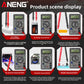 Grid of scenes showing the black DT-830B measuring voltage, current, resistance and diodes