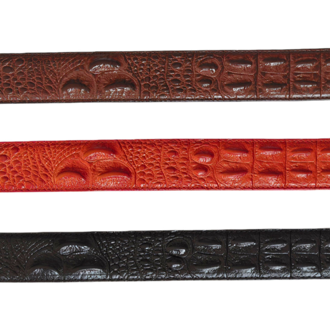 Crocodile leather belt side profile showing strap thickness and edge