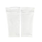 Pair of white double layer soccer shin guard sleeves laid flat on a white background