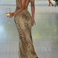 Halter neck tie of the leopard print backless maxi dress at the nape