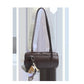 Dark coffee brown cylinder shoulder bag with two long straps and a baseball charm, option Coffee Brown